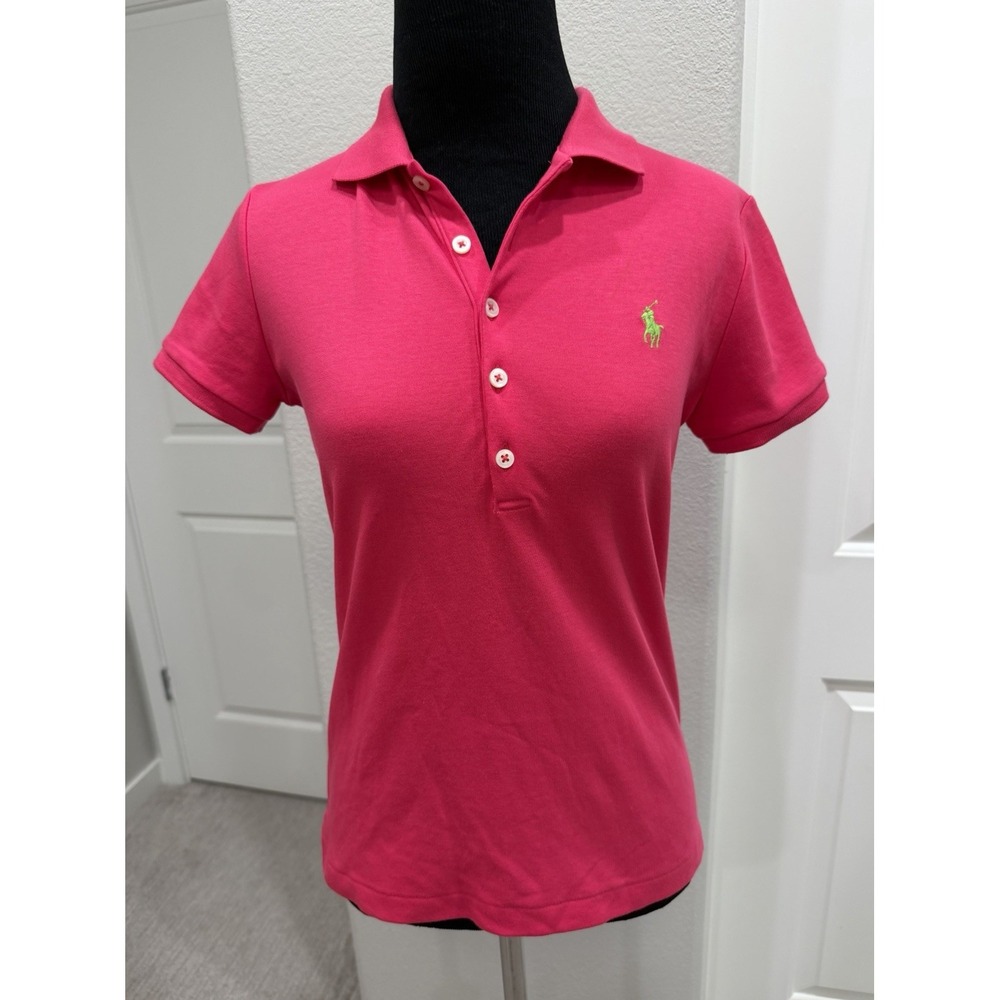Ralph Lauren Sport Slim-Fit Pink 5-Button Cotton Polo Shirt S Preppy